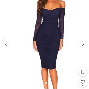 New! Revolve Nookie BLACK Romee Ruched Off the Shoulder Midi dress small